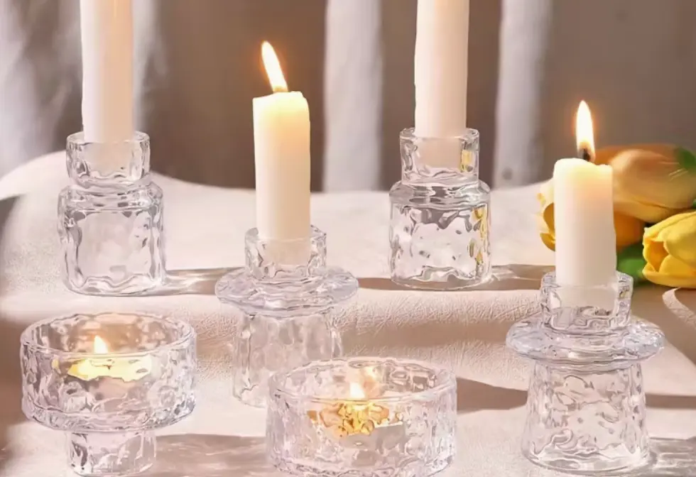 Jgo. de 4 soportes de Velas de Cristal Martelinados